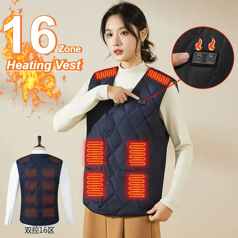 Winter 16-zone thermisch vest Smart USB verwarmd vest Mouwloos verwarmingsjack Warmteveiligheid Geschikt heren Dames in sport en wandeling