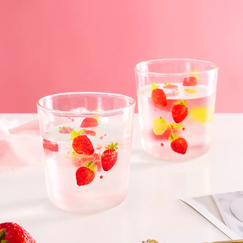 Strawberry Milk Coffee Cup Heat Resistant Drink Smoothie Latte Simple Cute Water Glasses Cups Juice Breakfast Vaso Drinking Mug