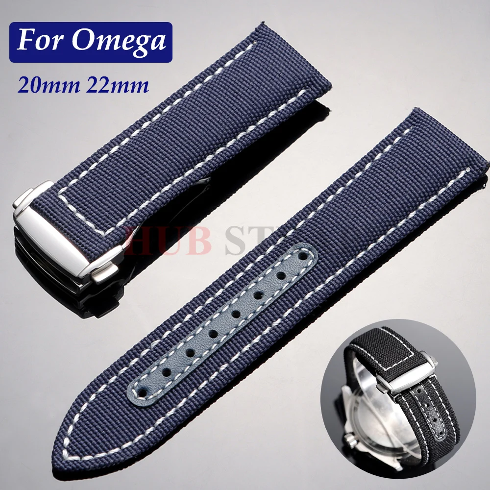 20mm 22mm Nylon Watchband for Omega Seamaster 300 Watch Strap for Speedmaster AT150 Canvas Folding Buckle Men's Sport Bracelets