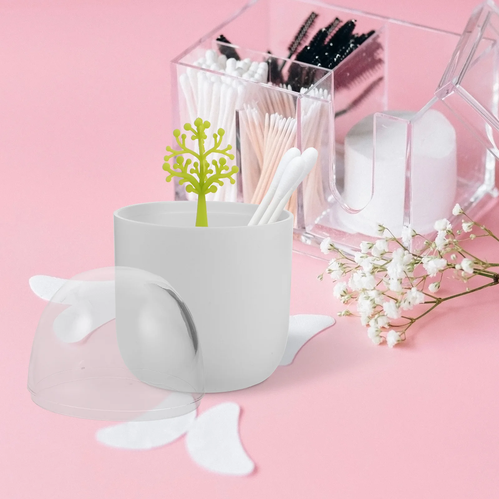 

2Pcs Plant Toothpick Case Reusable Compact Storage Box Lid Protector for Cotton Swab Holder Travel Office Jar Toothpick