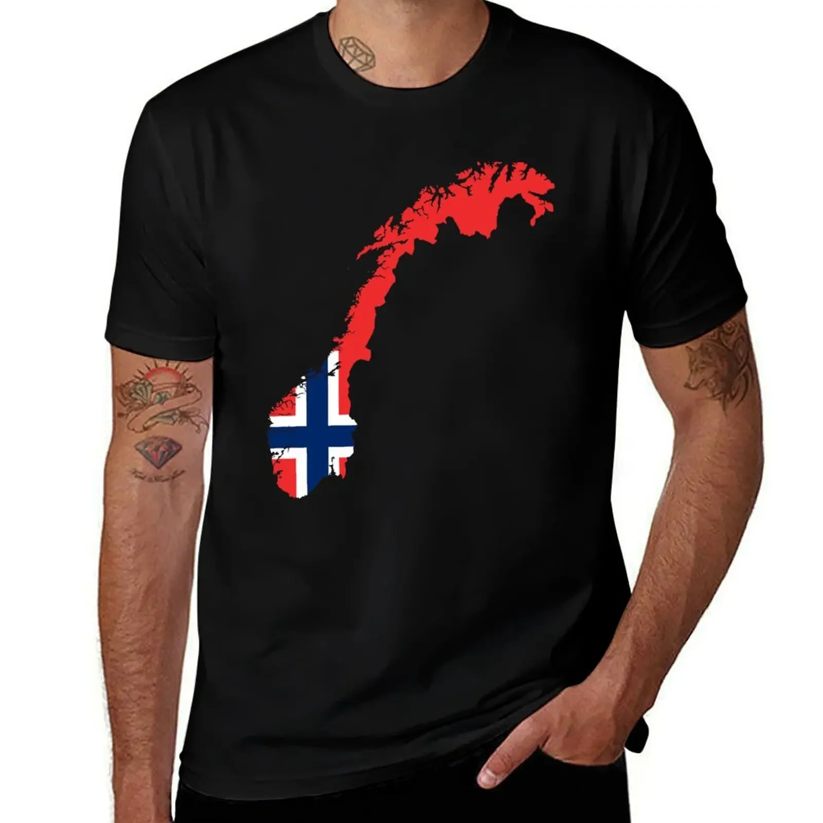 Norway Flag Map T-Shirt fashion shirts anime clothes heavyweights t shirts for men graphic