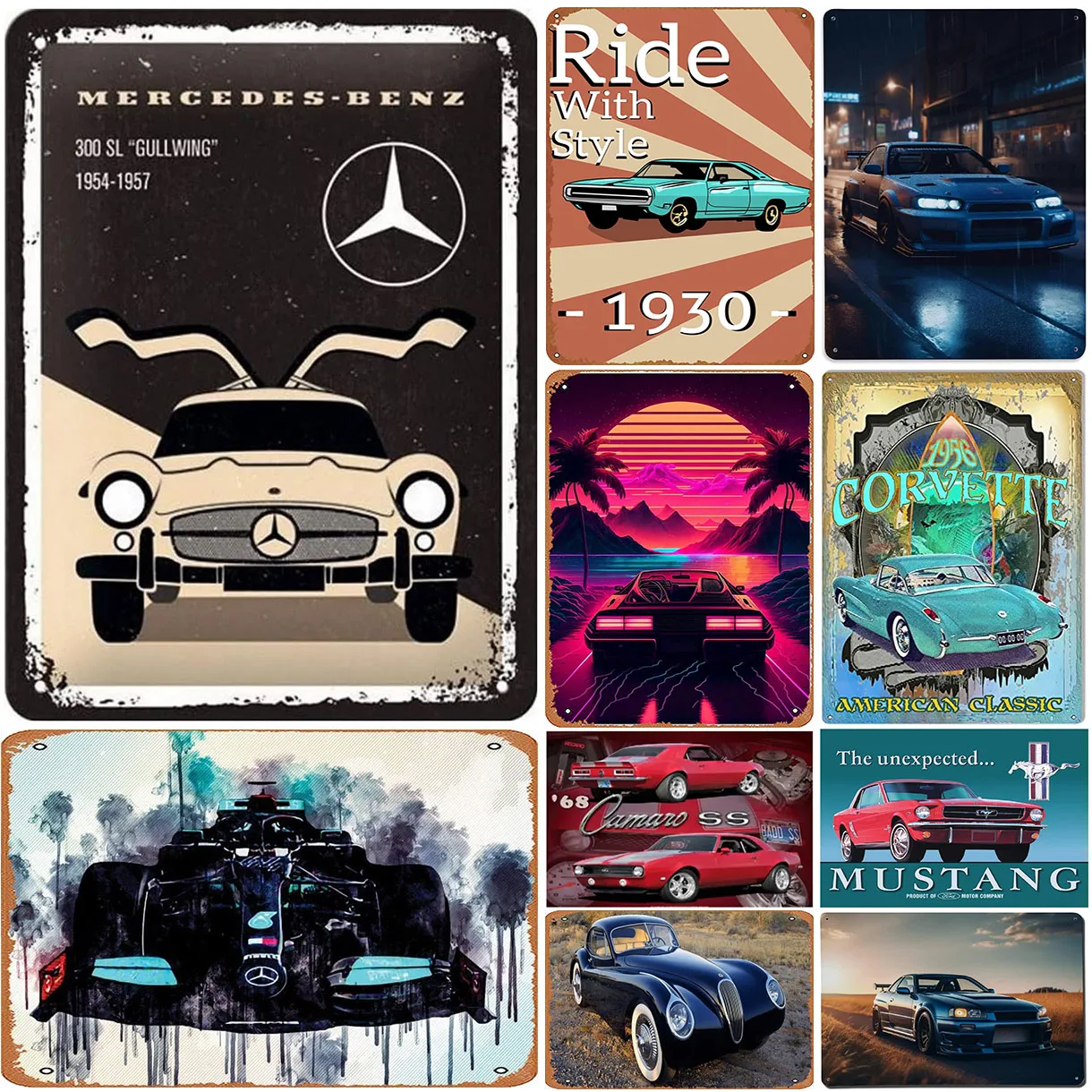 Letreros de hojalata de Metal Vintage, carteles de coches antiguos, decoración de pared para Bares de garaje, hombre, cueva, cafetería, palos, placa de carteles Retro