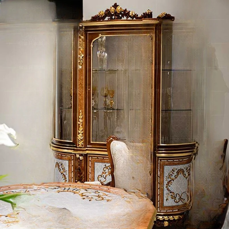 Mahogany carved wine cabinet villa living room shell parquet glass decorative display cabinet