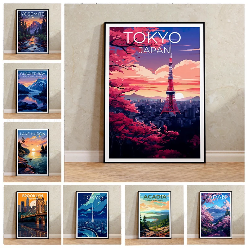 Tokyo Tower Art Tourism City Canvas Prints Yosemite Half Dome Wall Art Posters for Modern Living Room Bedrooms and Home Decor