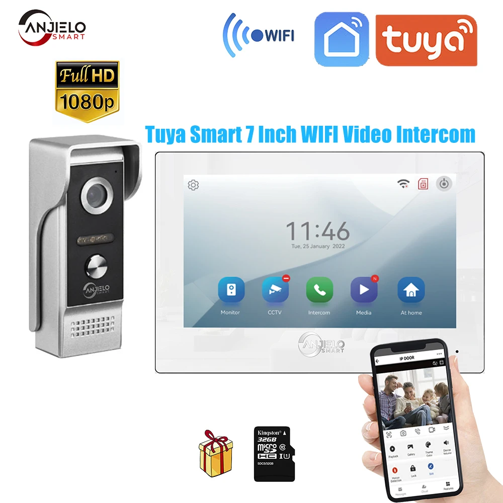 

4 wire Tuya Smart 7 Inch WIFI Video Intercom touch screen 1080P Doorbell Two Doors Unlock Door Entry villa video door phone