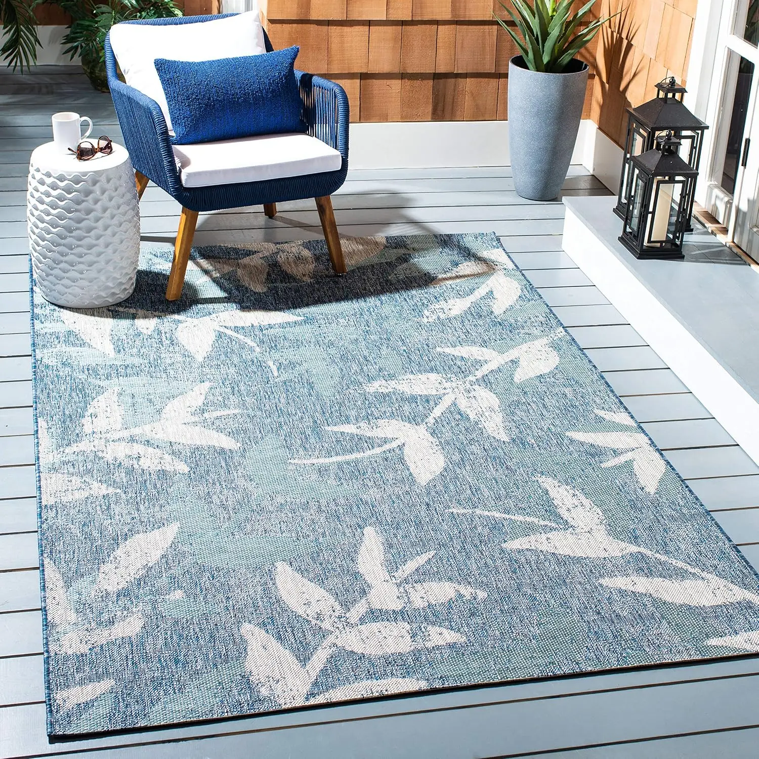 Courtyard Collection 8' x 10' Navy / Blue CY8841 Indoor/ Outdoor Waterproof Easy Cleaning Patio Backyard Mudroom Area Rug