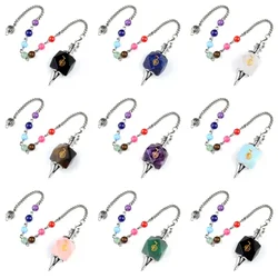 JOYA GIFTWholesale Crystal Pendulum Handmade Block-shaped with Gemstone Chain Pendant Amethyst Healing  Jewelry for Men W
