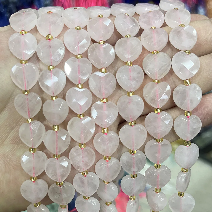 

Natural Pink Crystal Heart Shaped Beads Faceted Section Handmade For Jewelry Making DIY Necklace Bracelet 15''12mm