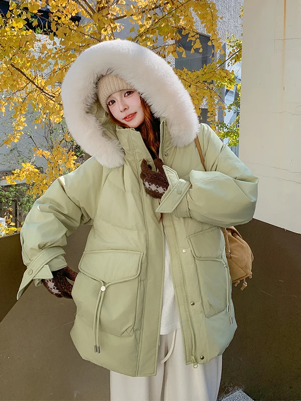 

Теплая женская зимняя куртка с большим меховым воротником, утепленная, прямого кроя, повседневная, маленький размер