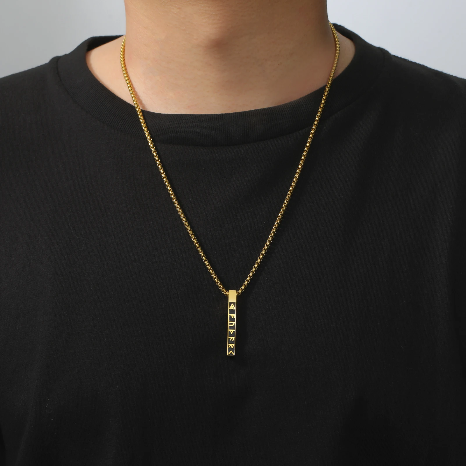 Vertical Bar Stainless Steel Nordic Viking Rune  Necklace Norse Mythology Symbol Runic Pendant Necklace Unisex Jewelry