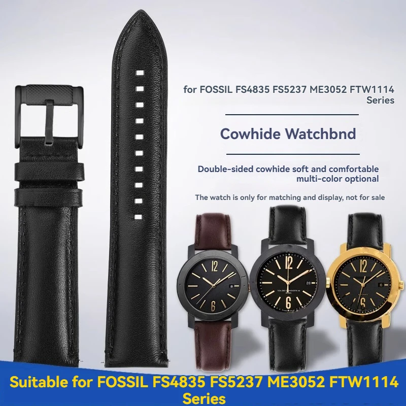 Ремешок для часов из воловьей кожи 20 мм 22 мм для FOSSIL FS4835 FS5237 ME3052 FTW1114, мягкий удобный ремешок, мужской быстросъемный браслет