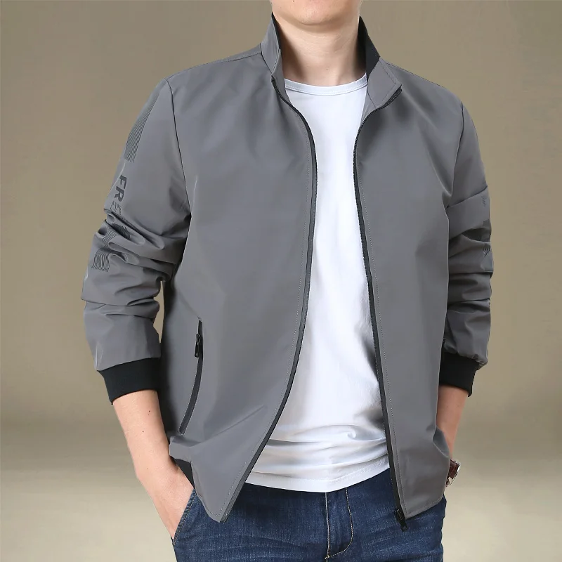 

Весенне-осенний тонкий дэт для мужчин, свободный большой размер, воротник-стойка, тихой спортивный осенний топ, повседневная трендовая верхняя одежда для мужчин