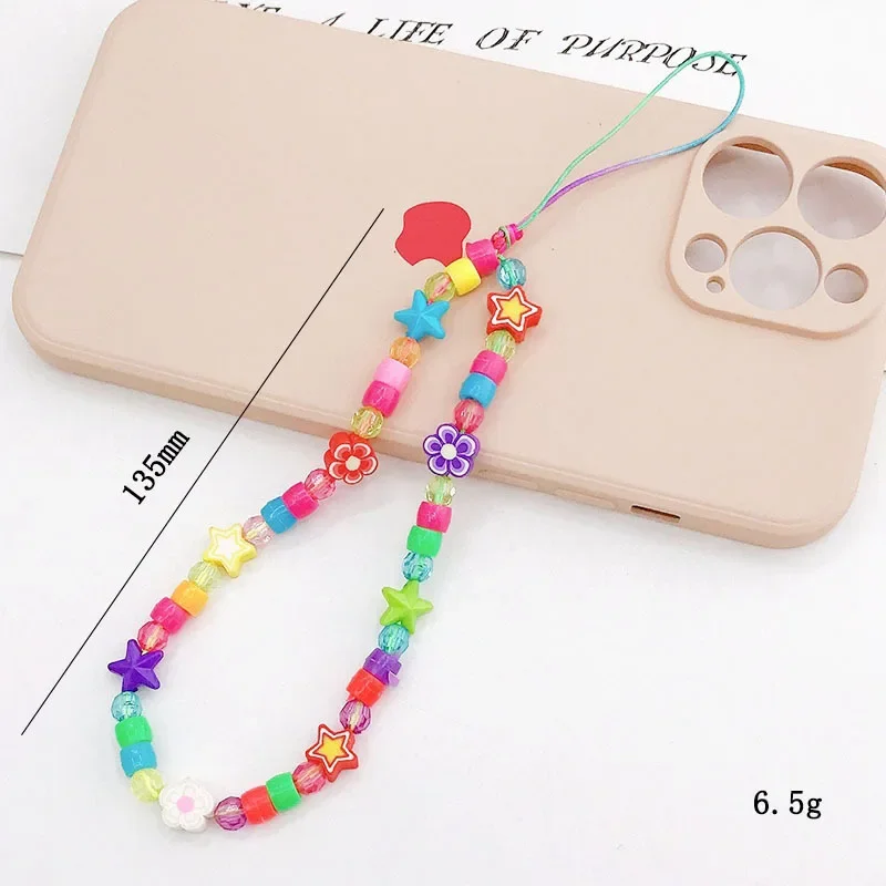 Acrylic Stars Love Bear Phone Chain Lanyard Jewelry for Women Hand Beaded Phone Case Cord Clay Devil Eye Charm Phone Accessories view 5