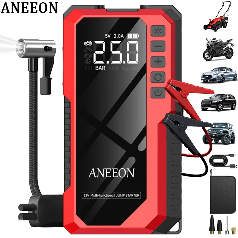 5000A Tragbarer Auto-Notfall-Starthilfegerät mit Reifenfüllfunktion, tragbarer Batterie-Booster-Pack, mit Notfallstart, Reifenfüllung, USB-Ein-/Ausgang, LED-Beleuchtung, LCD-Digitalanzeige -