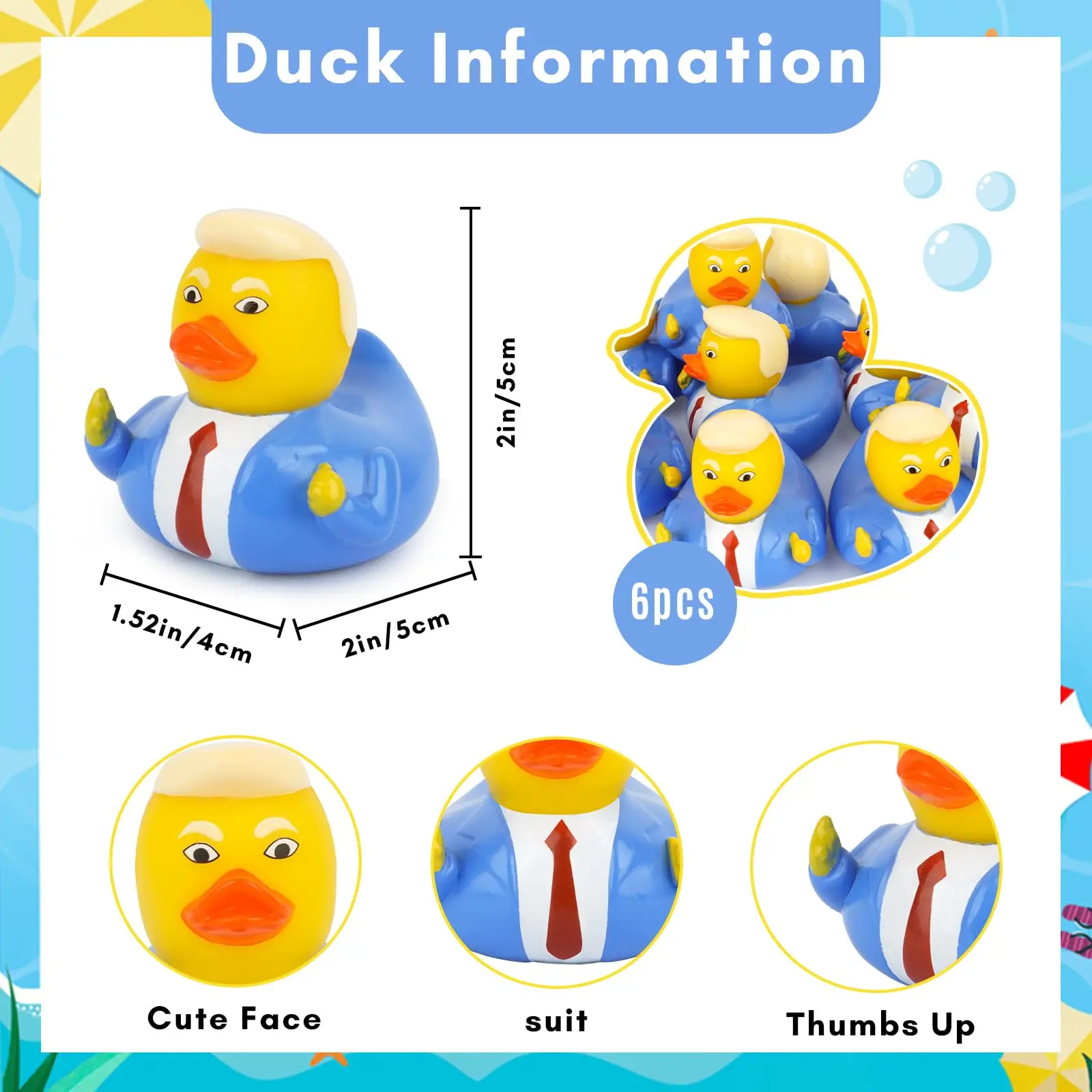 6Pcs Funny Jeeps Rubber Ducks Bulk,Rubber Duckies for Jeeps, Squeak Bath Duck,American Election Voting Duck Gifts,Bath TubToy Ta