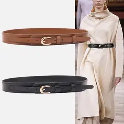 Retro Metal Buckle PU Leather Women Belt All-match Ins Skinny Waist Straps Lady Female Dress Coat Decorative Waistband