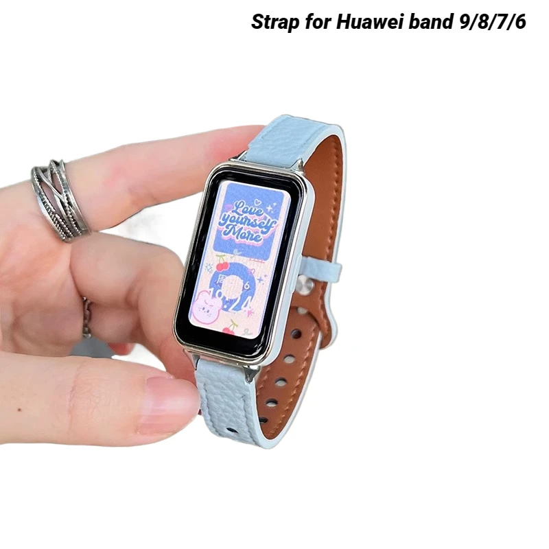 Skórzany pasek do Huawei band 9 Correa bransoletka Sport Watchband dla Huawei band 8/7/6 pro kobieta męska opaska na nadgarstek pasek Smartwatch