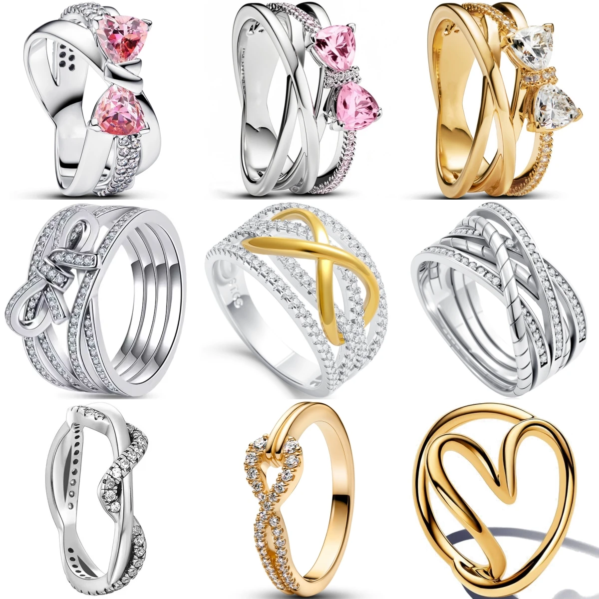 New 925 Sterling Silver Bow Pink Zircon Ring Charm Stackable Jewelry Wedding Engagement Party Gift