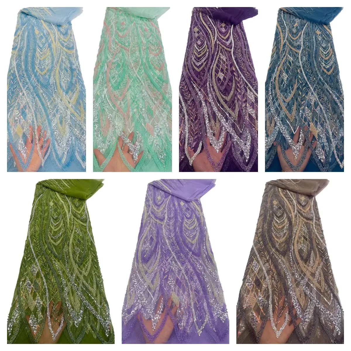 

1 ярд роскошной марлевой ткани с изысканной промышленной вышивкой пайетками, для пошива свадебных платьев, ципао и других изделий своими руками