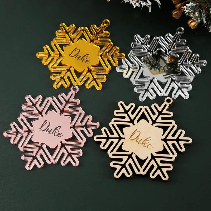 Custom Laser Cut Wooden Christmas Gift Tags with Names Personalized Snowflake Decor Customizable Wood Name Tags