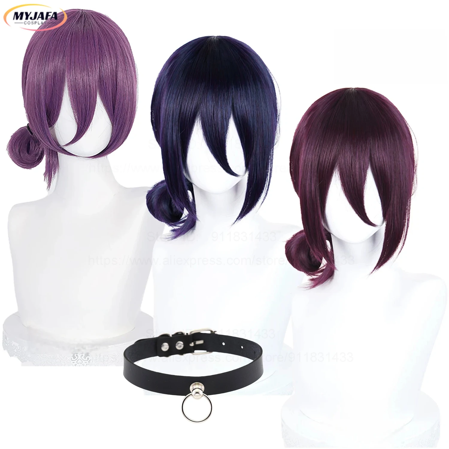 

High Quality Anime Reze Cosplay Wig 45cm Purple Bun Pigtail Wig Heat Resistant Synthetic Hair Rezee Wigs + Wig Cap