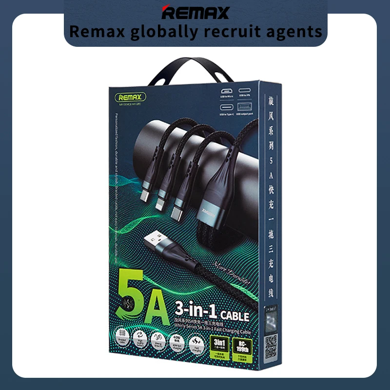 Remax Join Us 1.2m 5A Type C Fast Micro Pd 40W Charger Data Auto Recharge Usb Charging Cable 3 In 1