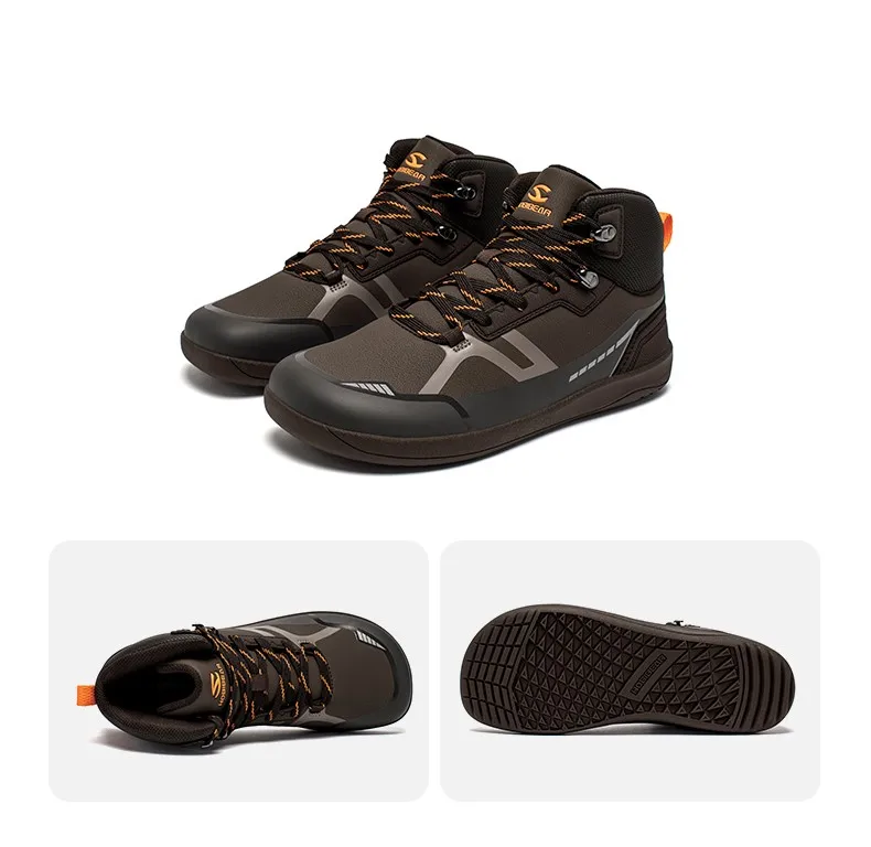 HOBIBEAR Unisex Mid-Top Barfußschuhe Herren Damen Breite Zehenkappe Kunstleder Wanderstiefel Outdoor Rutschfeste Trail-Laufschuhe – Detail 3