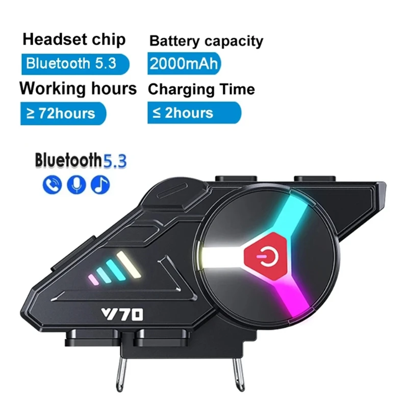 Y70 motocicleta Bluetooth casco auriculares V5.3 RGB luces coloridas auricular IPX6 soporte impermeable conectar 2 teléfonos