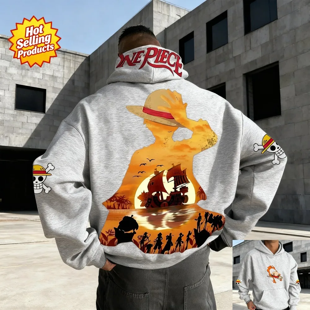 Sudadera con capucha de una pieza Luffy Gear 5 Retro Anime sudadera hombres mujeres algodón de gran tamaño suelta ajuste comodidad ropa de calle Unisex ​   Moda ​
