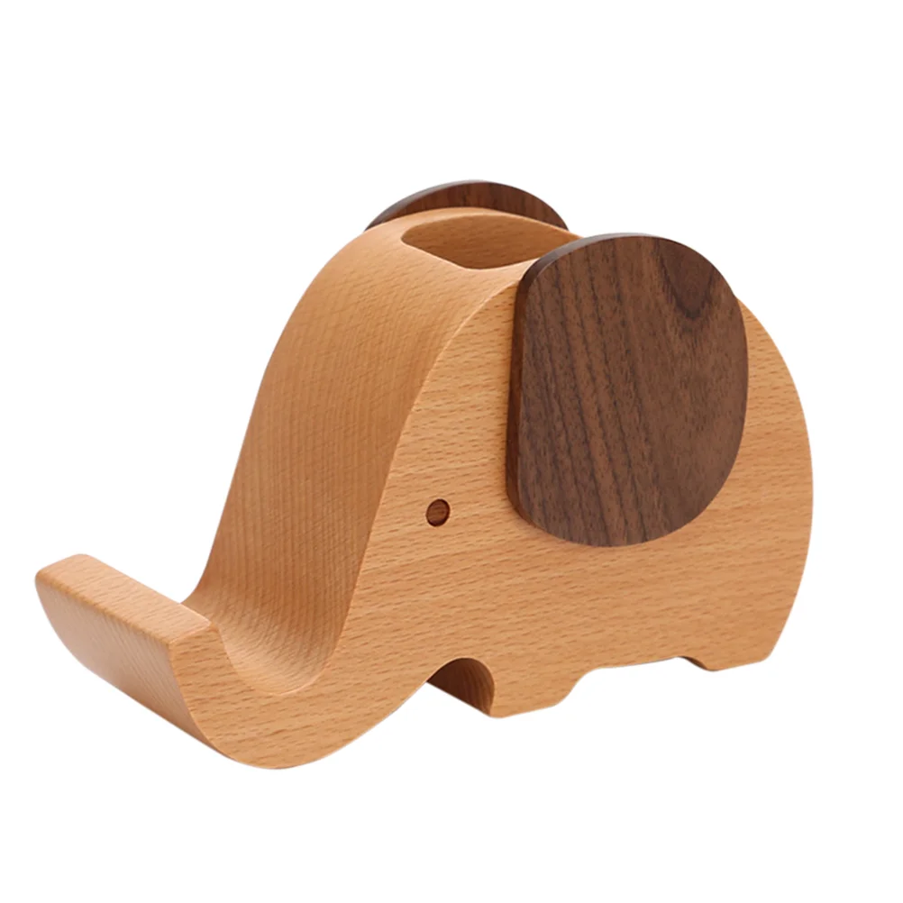 

Elephant Pen Holder Phone Wooden Storage Desktop Adornment Stationery Home Office Decor Case