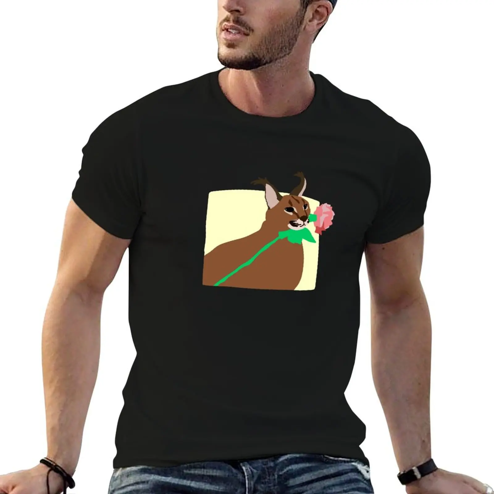 

Big Floppa with Rose T-Shirt t shirt custom print t shirts for man graphic vintage t shirt men 100% cotton luxury brand T-shirt