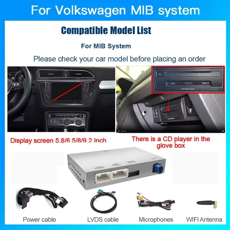 مجموعة التحديثية التلقائية اللاسلكية CarPlay Android المتوافقة مع Volkswagen Golf 7 MIB1/MIB2 Tiguan تدعم الملاحة والمرآة الموسيقية