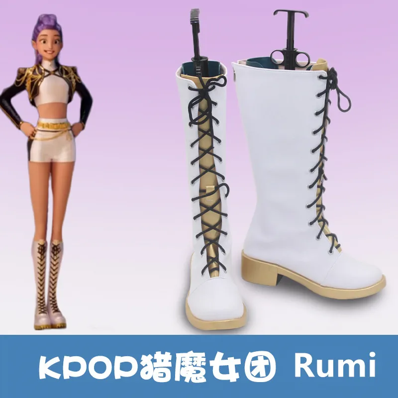 KPop Demon Hunters Rumi คอสเพลย์เครื่องแต่งกายรองเท้าแฮนด์เมดหนังเทียมอะนิเมะฮาโลวีนปาร์ตี้บู๊ทส์