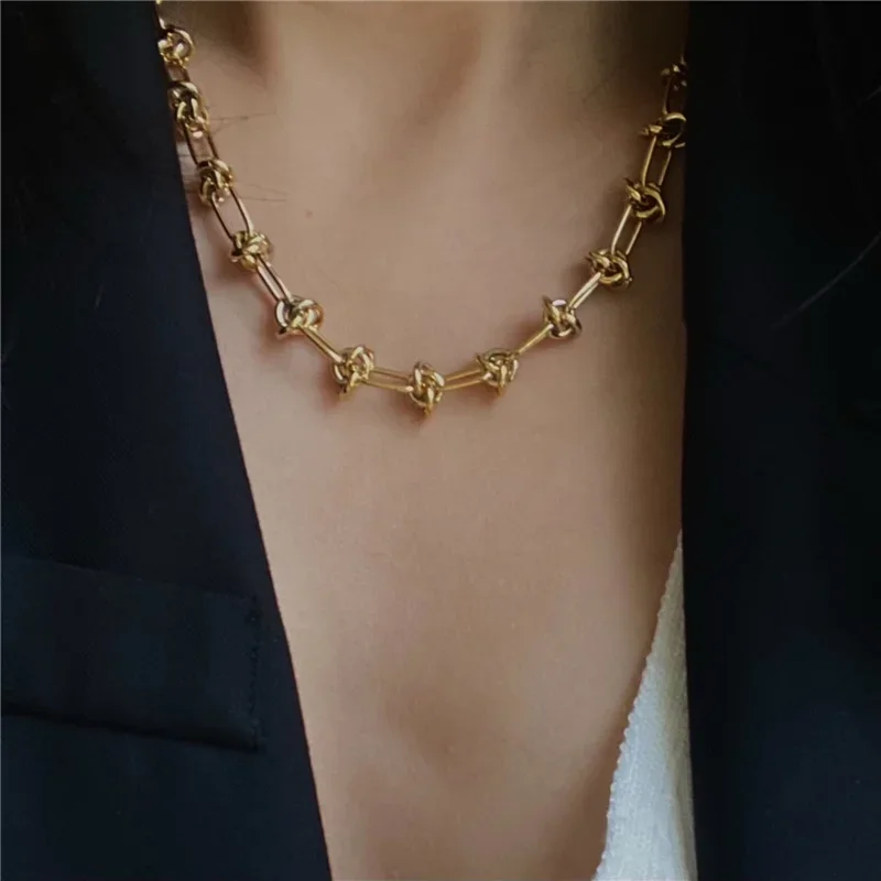 Minar Chunky Knotted Chains Necklaces Punk Hip Hop Trendy Twisted Hollow Link Chokers Necklaces for Women Party Jewelry 2024