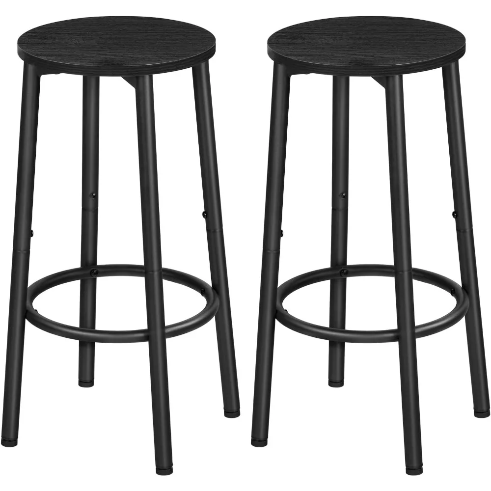 

Bar Stools, Set of 2 Bar Chairs, Kitchen Round Height Stools with Footrest, Breakfast Bar Stools, Sturdy Steel Frame