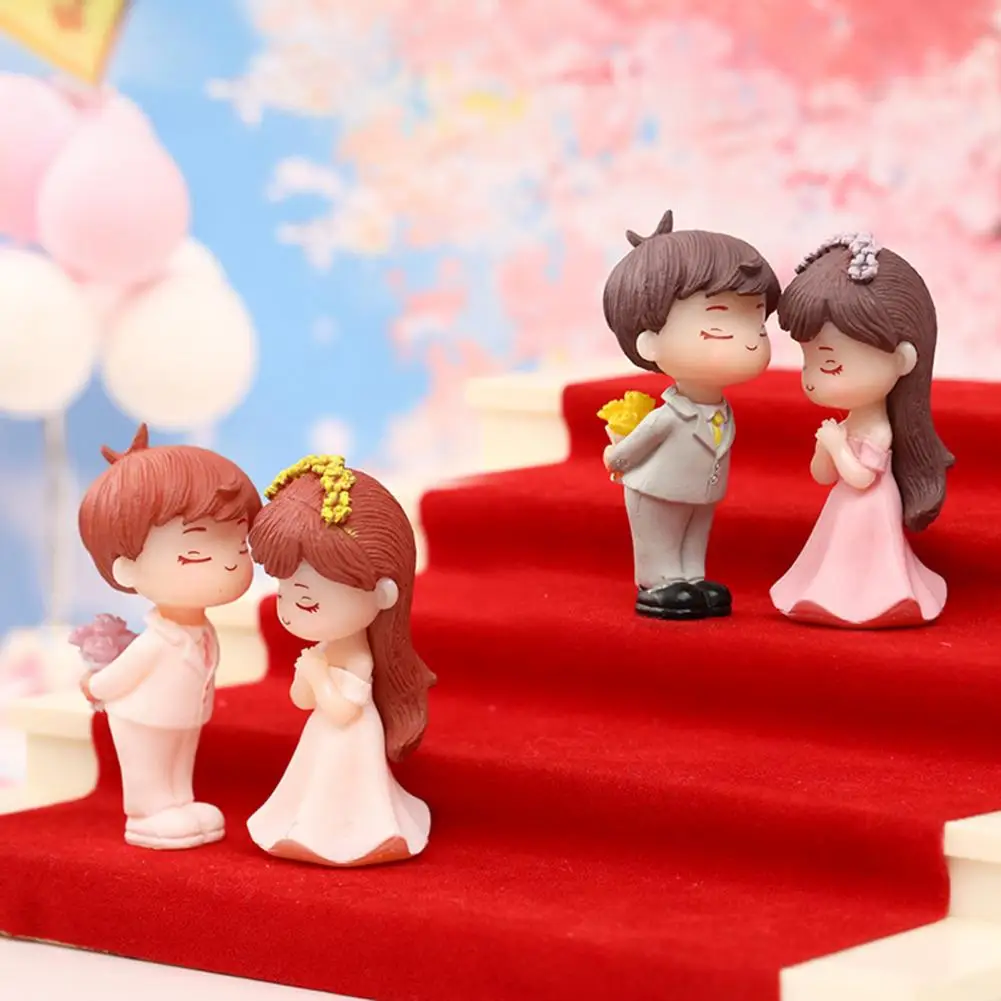 1 Pair Couple Figures Marry Theme Cartoon Standing Decorate Scene Layout Proposal Wedding Couple Ornaments Home Room Decoration