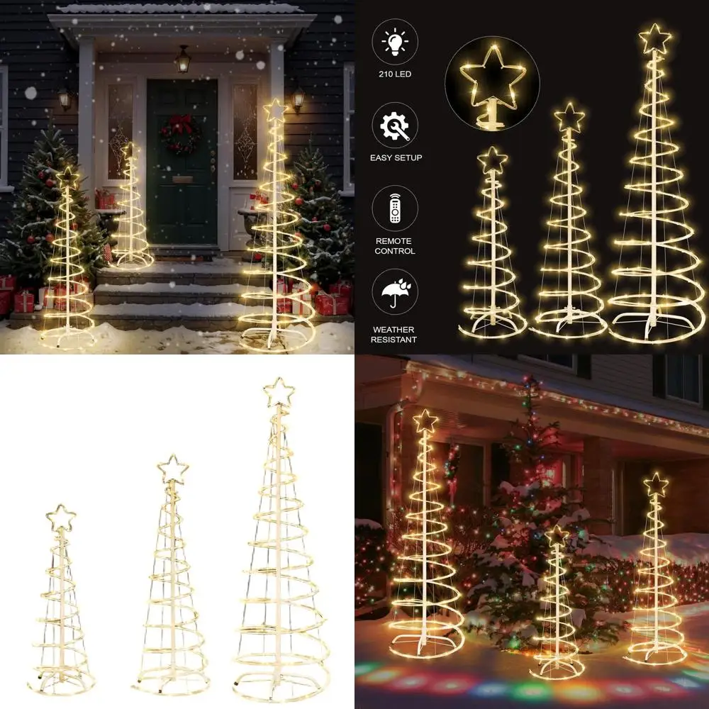 

3-4.5ft Christmas Spiral Trees with Warm White Lights, Collapsible for Indoor and Outdoor Holiday Decor