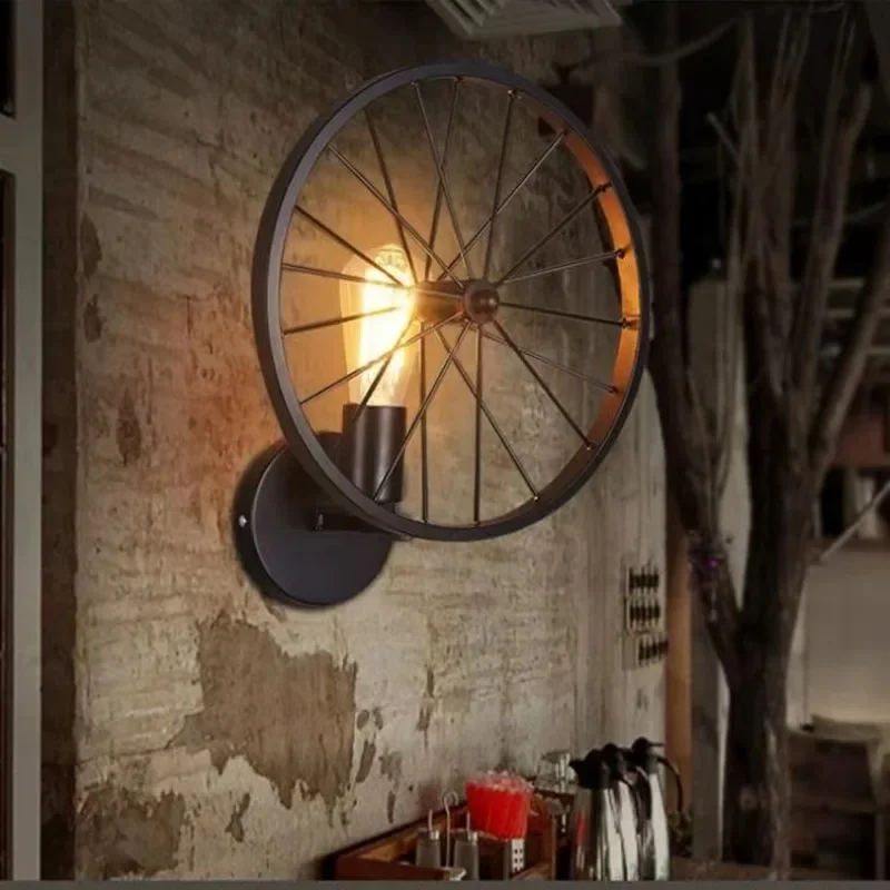 Retro Wall Lamp Loft Creative Personality Restaurant Bar American Country Wrought Iron Industrial Wind Lamps Wheel Lights