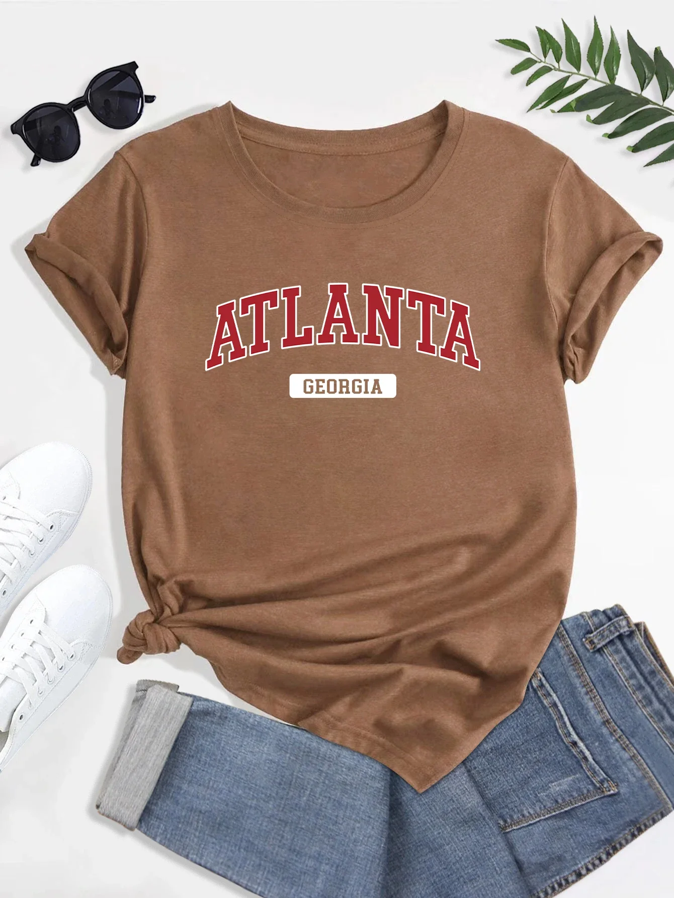 Fashion Summer T Shirt Plus Size Atlanta georgia Tee,Print Crew Neck T-shirt,Women's Casual Loose Short Sleeve  Tops