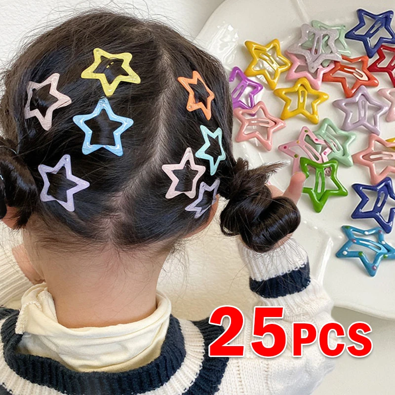 25pcs Star Hairpins Women Sliver Colors Stars Filigree Metal Snap Hair Clips Girls Side Hair Grip Y2K Barrettes Hair Accessories