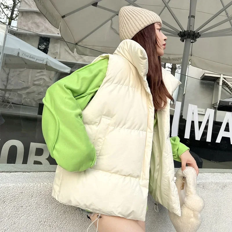 

2024 Korean Autumn Winter New Elegant Cotton Warm Vest Female Students Streetwear Loose Sleeveless Parkas Puffer Vest Women