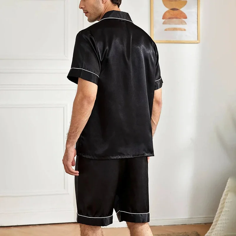 Men's pajamas set for summer short sleeve pocket button down shirt & Shorts Pyjama loungewear set sleepwear pijama home clothing