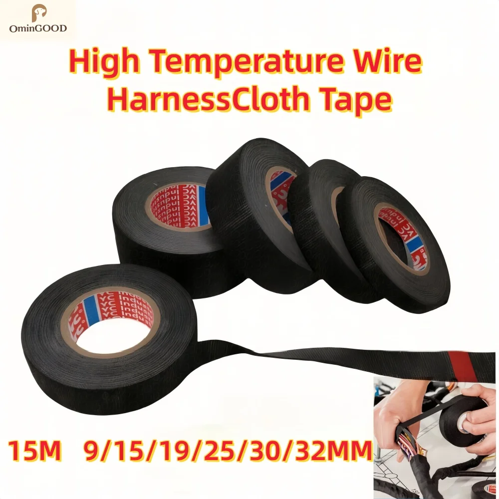 15M 9/15/19/25/32mm Heat-resistant Adhesive Cloth Fabric Tape For Automotive Cable Tape Harness Wiring Loom Electrical Heat Tape