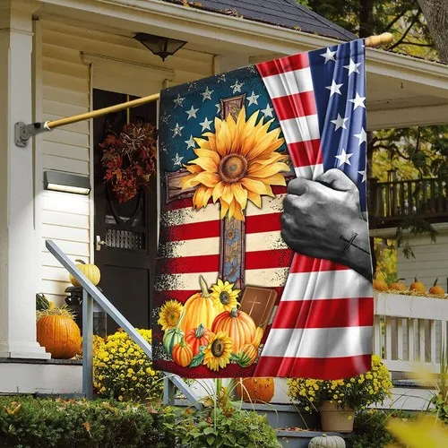 Jesus Christian Cross Thanksgiving Halloween Pumpkins Flag Graden Flag FFLCCE ZZA IIX SSL