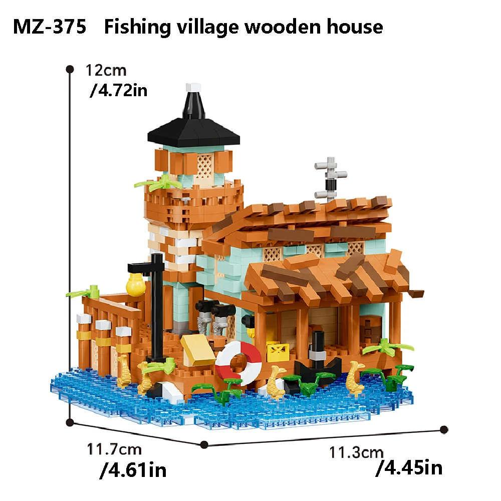 Micro Fishing Village Lighthouse Seaside House Architecture Building Blocks Set DIY Assembly Beach Villa Birthday Collector Gift