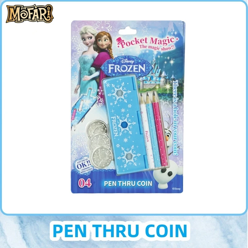 

Disney Magic Tricks FROZEN Elsa Magic Pencil Through Coins Trick Toys For Kids Easy Close-up Funny Magic Props Easy to Play