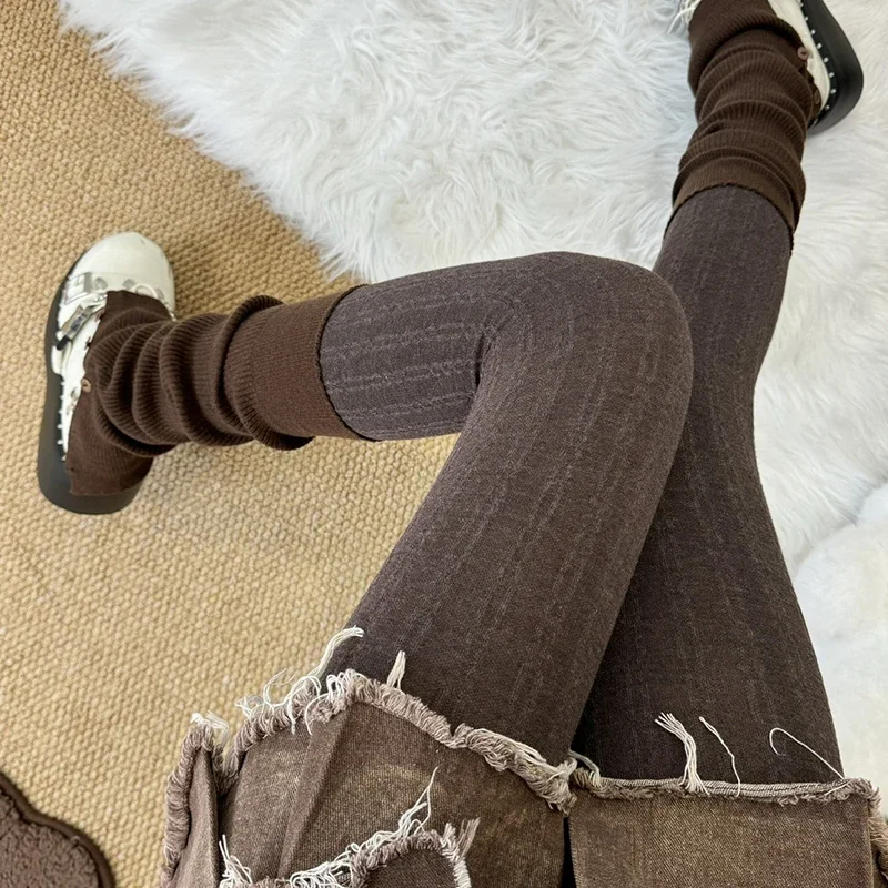 Vintage Rib Tights Women Autumn Winter Warm Solid Cable Knit Pantyhose Slimming Textured Stockings Seamless Elastic Collants