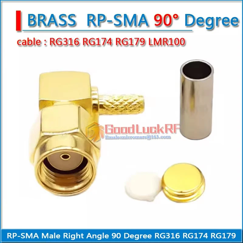 

RPSMA RP-SMA RP SMA Мужской 90-градусный прямоугольный обжим для RG316 RG174 RG179 LMR100 50-1,5 кабеля РЧ-разъем адаптера Разъем