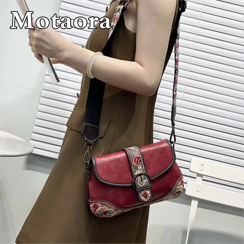 MOTAORA Embroidered Vegan Leather Women Shoulder Bag Retro Elegant Ladies Messenger Bags Female Purse Sac Main Femme 2024 New