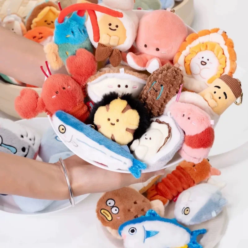 Seafood Market Ocean Plushies Toy Marine Shore Animal Pendant Aquatic Animal Expression Keychain Creative Doll Boy Girl Gift